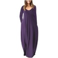 thumbnail image 1 of PVCS Femmes Sexy Solide Longue Robe O-Cou avec Poches Robe à Manches Longues, 1 of 4