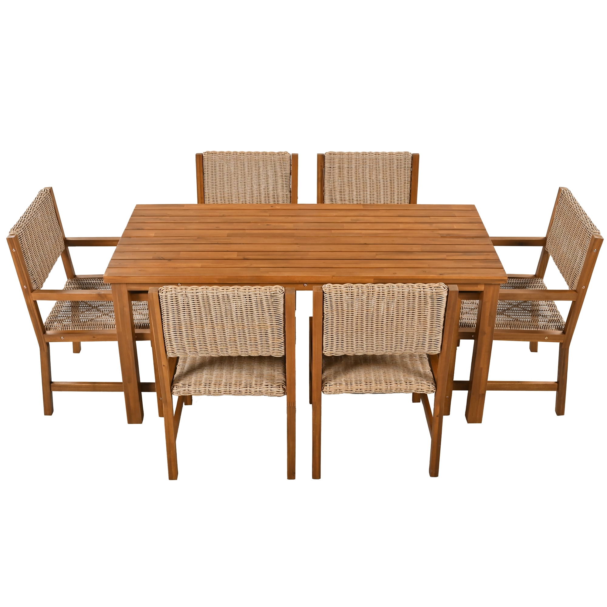 7 Piece Patio Rattan Dining Set, Outdoor Space Saving Rattan Chairs with Acacia Wood Table, All-Weather Dining Table and Chairs Set, HDPE Rattan Dining Chairs Set for Balcony Patio Garden Poolside - image 4 of 8