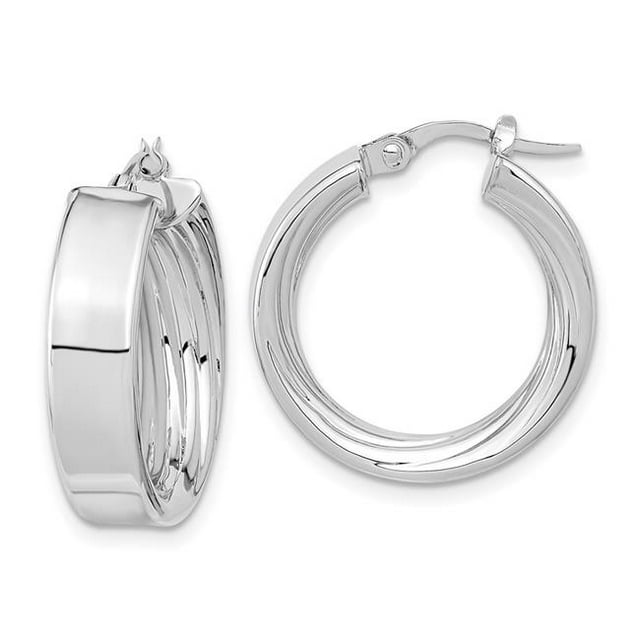 Quality Gold TF1994W 14K White Gold Polished & Textured Inside Hoop Earrings