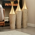 thumbnail image 4 of 3-Piece Modern Woven Pattern Metal Floor Vase Set - White Glazed Cylindrical with Gold Accents, Large Glam Home Decor, 4 of 15