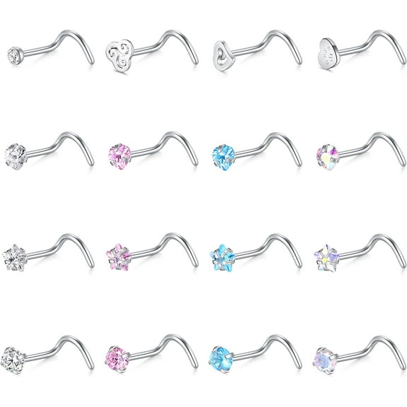 18G Nose Studs Surgical Steel Nose Rings Studs Corkscrew Star Heart Round CZ Body Piercing Jewelry