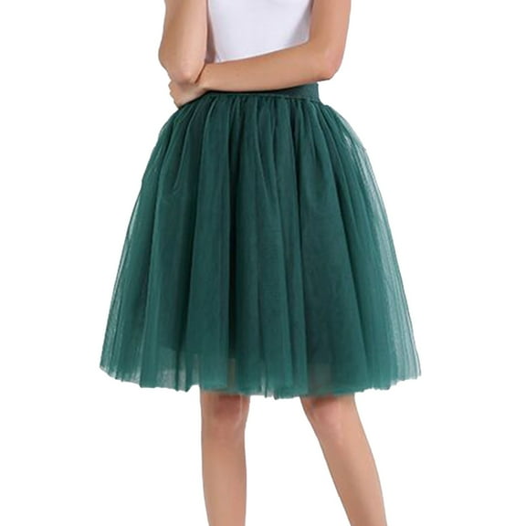 FEIFLY New Women Tulle Skirts Knee Length Long Adult Tutu Layered Short Prom Party Midi Skirts Solid Color Leisure Female Skirts
