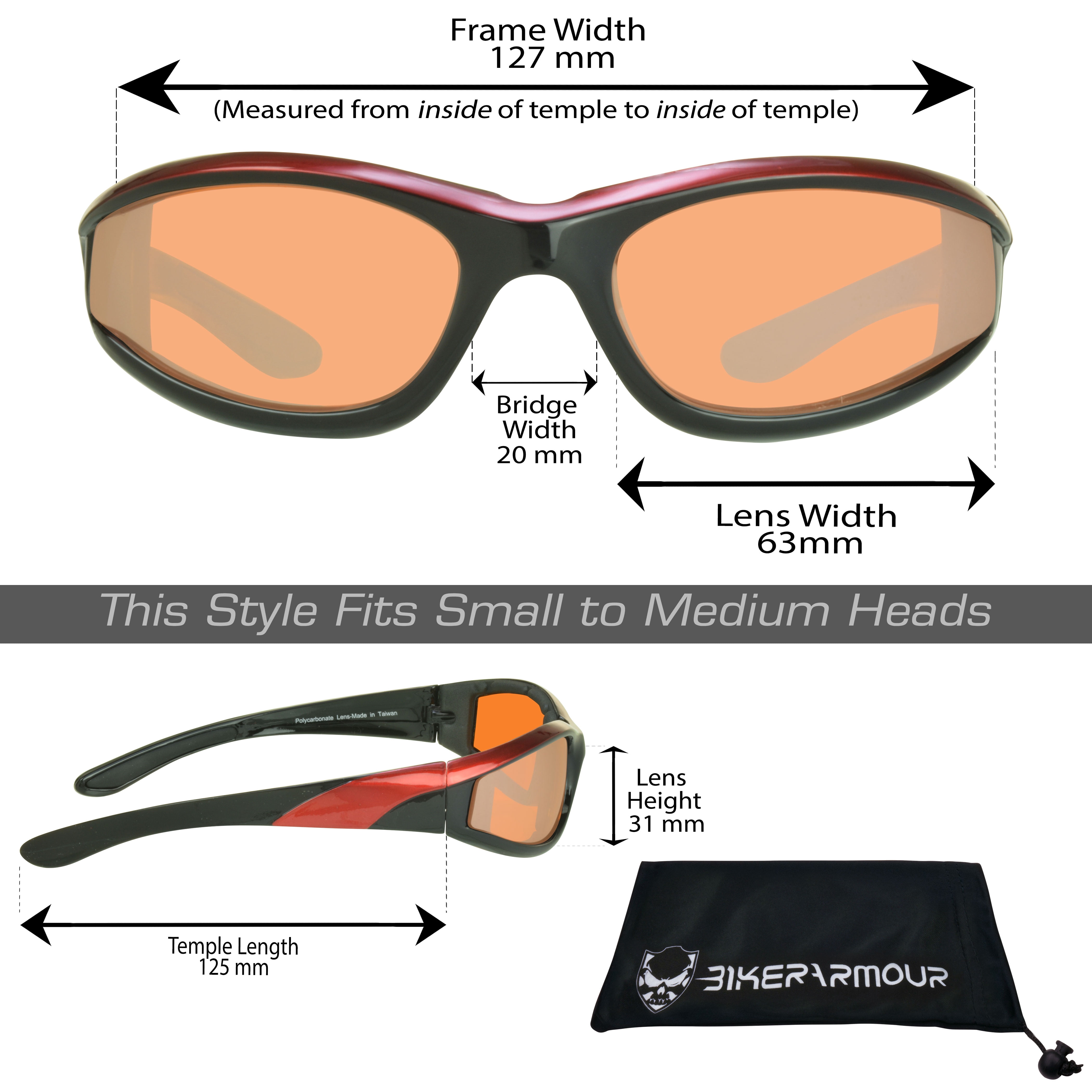 Bikershades Motorcycle Biker Day Night Safety Glasses Red Men Women HD & Clear