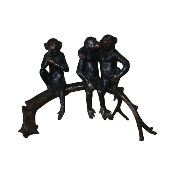 Three monkeys on a tree log - Bronze Statue - Size: 27"L x 11"W x 18"H.