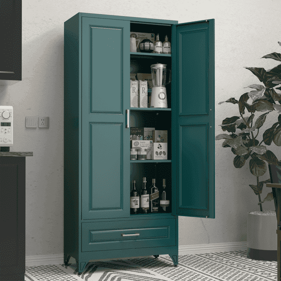 Polup 75" H Green Kitchen Pantry Storage Cabinets with Drawers, Doors and Adjustable Shelves, Steel Large Cupboard