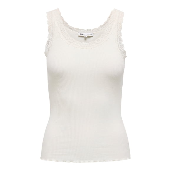 ONLY Haut pour Femme - Débardeur ONLSARA SHARAI LIFEW, Dentelle, Côtelé, Col Rond, Coton Blanc TG (Très Grand)