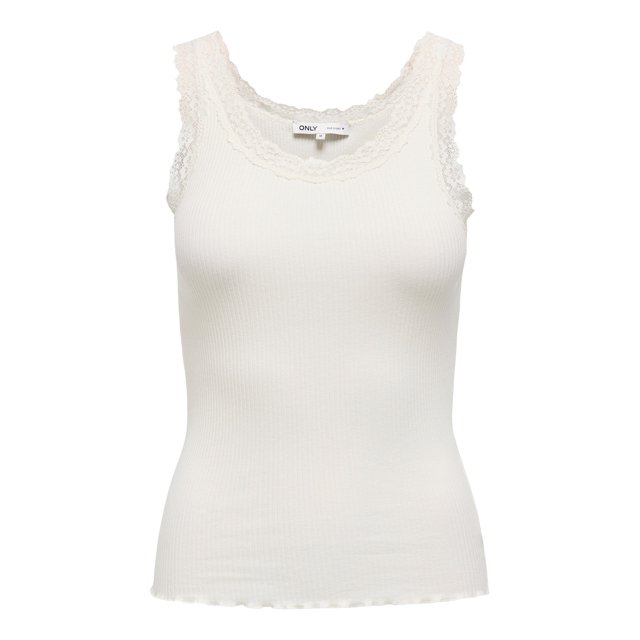 ONLY Top para mujer - ONLSARA SHARAI LIFEW TANK TOP, encaje, acanalado, cuello redondo, algodón Blanco M (Medium)