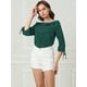 thumbnail image 2 of Blusa de lunares Allegra K de verano con cuello con volantes Verde M, 2 of 6