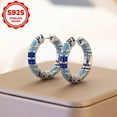 thumbnail image 2 of [Sterling Silver Tribal Hoop Earrings] 1 Pair 925 Sterling Silver Vintage Tribal Style Hoop Earrings - Synthetic Blue Cubic Zirconia, December Birthstone - for Daily And Banquet Occasions,Silvery, 2 of 12