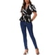 thumbnail image 2 of INSPIRAR CHIC Blusa Elegante con Volantes para Mujer, Cierre en V, Cintura Elástica, Cinturón, Color Negro, 2 of 6