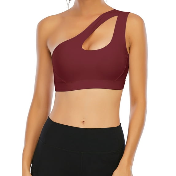 SHCKE One Shoulder Sexy Cut Out Bra For Women Fitness Workout Activewear Yoga Medium Support Bra