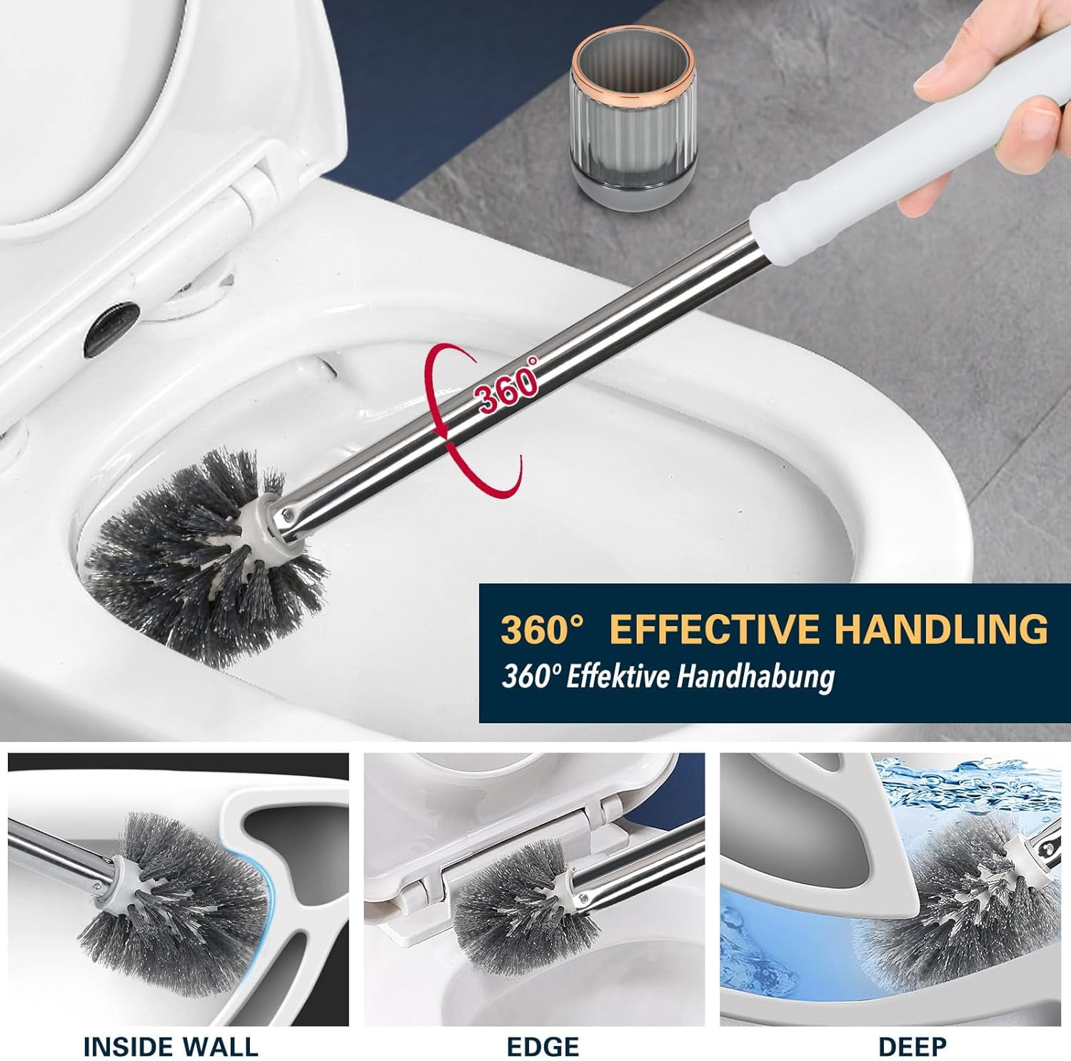 Toilet Bowl Brush and Holder Set with Separate Base for Floor and Wall Mounted
