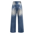 thumbnail image 4 of Mepaouo Womens Jeans High Waist Wide Leg Wash Stitch Baggy Denim Pants Flare Bootcut Trousers(Blue,L), 4 of 5