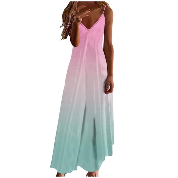 V Cuello Vestidos de Verano para las Mujeres 2025 Impresión sin Mangas Cuello Redondo Vestido Casual, Imitación Algodón Tirar Marco