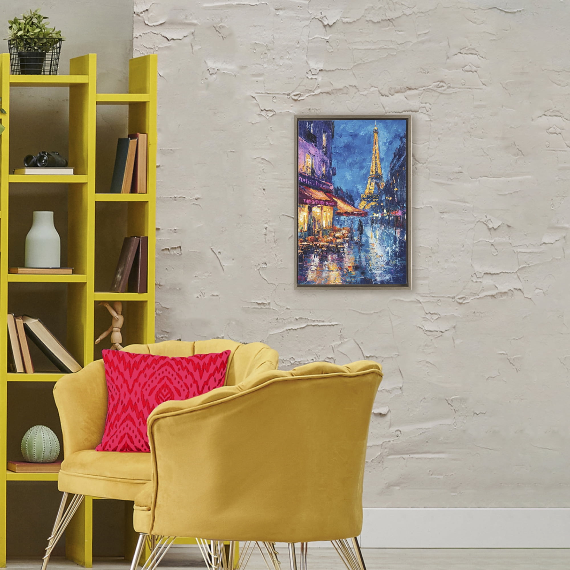 Stupell Industries Dusk Paris Street Scene Brown Framed Floater Canvas Wall Art, design by Petal Prints Design