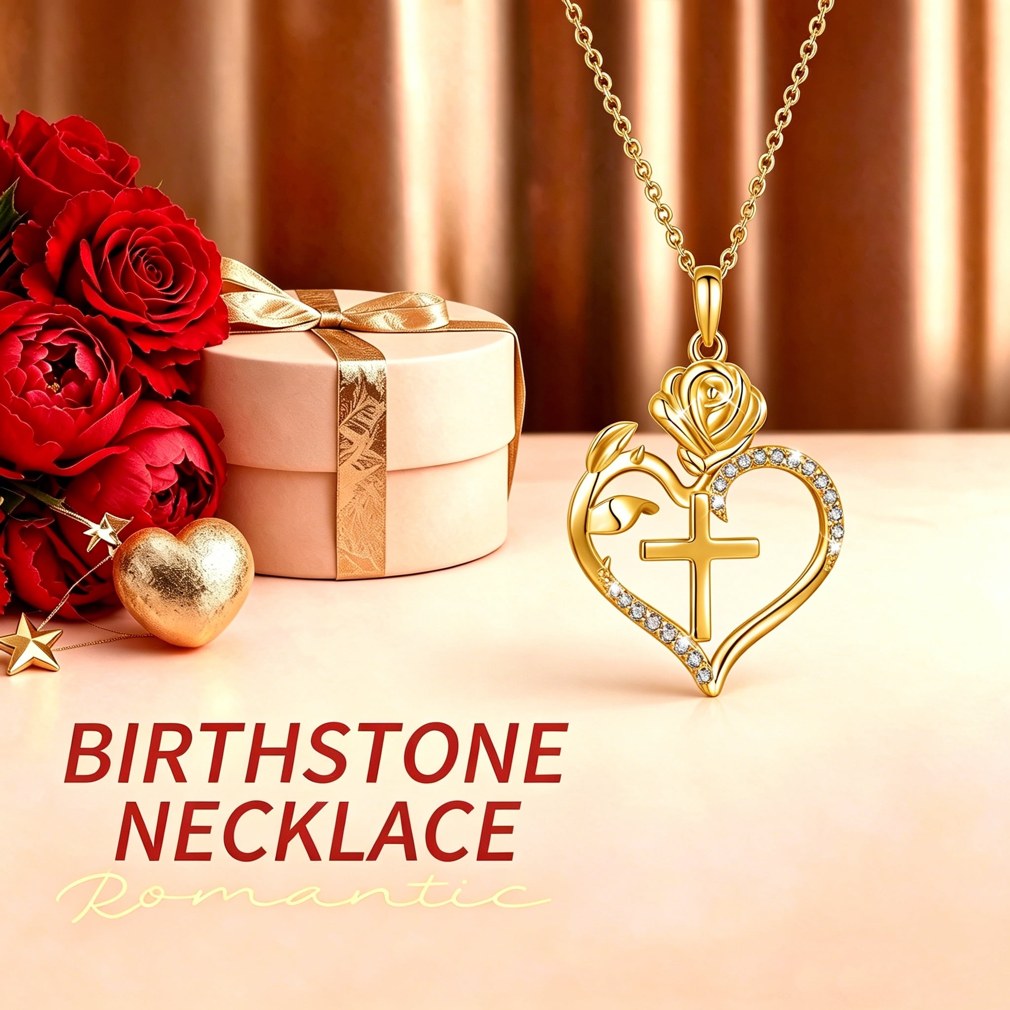 Heshpaws  925 Sterling Silver Cross Necklace, Rose Heart Pendant Necklaces for Women, Elegant Cross Chain Jewelry Gifts with Gift Box, Ideal Mother's Day Gifts for Women Mom