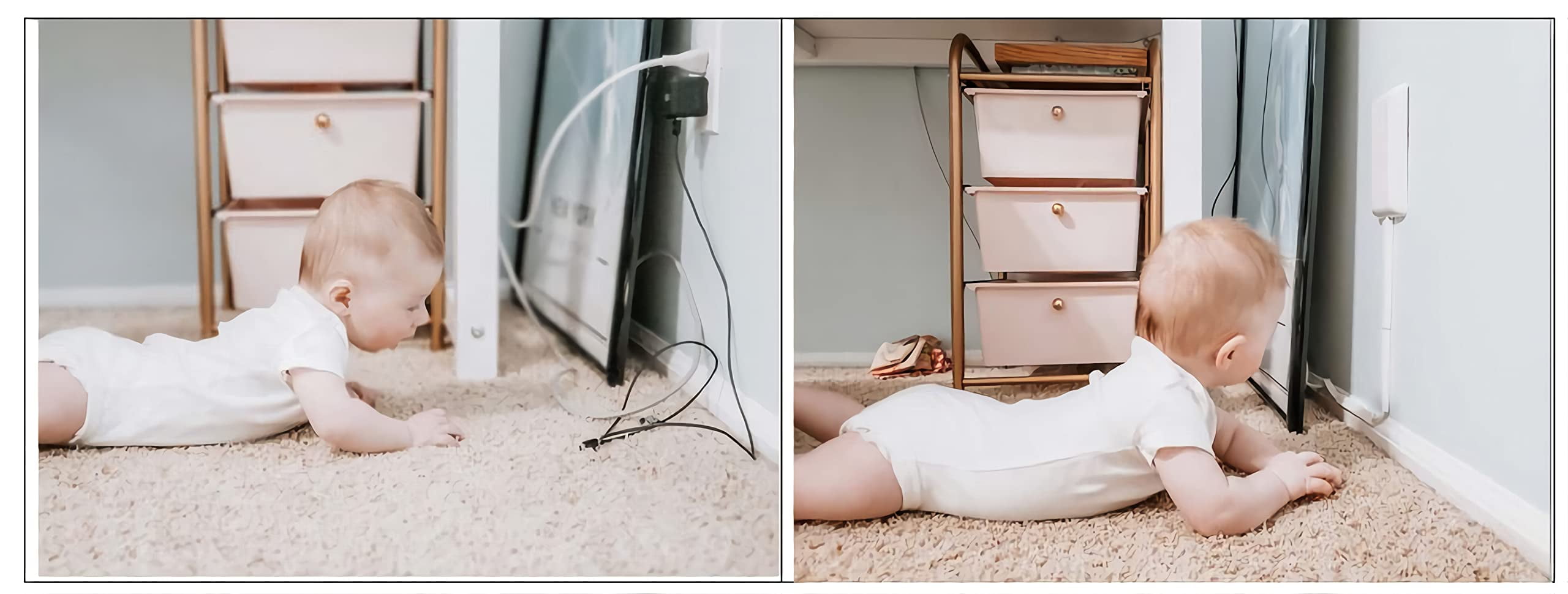 Sleek Socket Power Strip with Surge Protection & Outlet Concealer, Baby Proof Flat 8-ft Cord