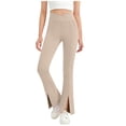 thumbnail image 3 of Yeaiivve Kids Girls Workout Pants With Side Pockets Tummy Control Crossover Split Hem Pants Comfort Slimming Fit Yoga Leggings, 3 of 6