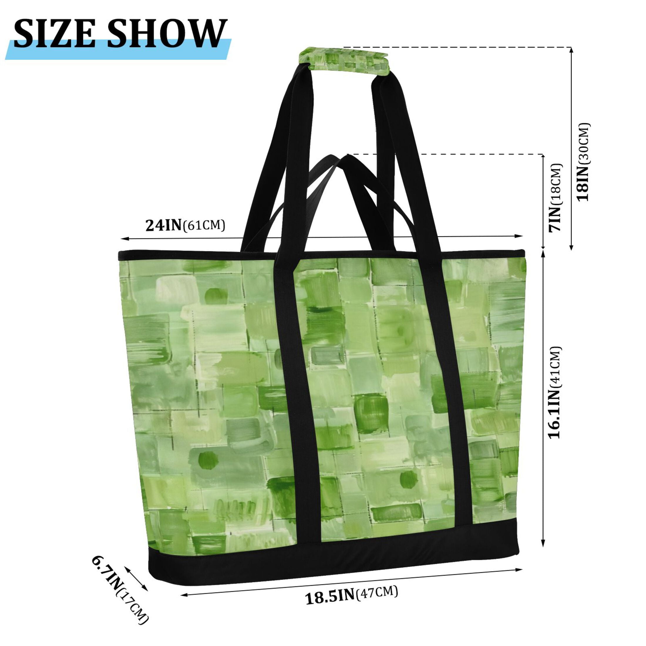 Large Hand-held Ice Pack Picnic Bag Insulation and Refrigeration Suitable for Shopping Picnics and Camping Green Square