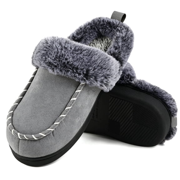 BERANMEY Mens Slippers Moccasins Memory Foam Fuzzy House Shoes for Mens Womens Closed Toe Warm Soft Slip-On Slippers with Anti-slip Sole Fuzzy Flat Slides Perfect for Indoor & Outdoor Use