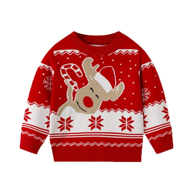 MIASHUI Chandails pour Filles Automne Hiver Chandail de Base Dessin Animé Mignon Motif de Noël pour Filles - Tenue Décontractée Quotidienne pour 2-7 Ans Rouge, 2-3 Ans