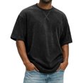 thumbnail image 2 of Men's Corduroy Crew Neck Short Sleeve T-Shirt, Loose Fit Casual Summer Textured Top, Fashion Streetwear 2XL, 2 of 6