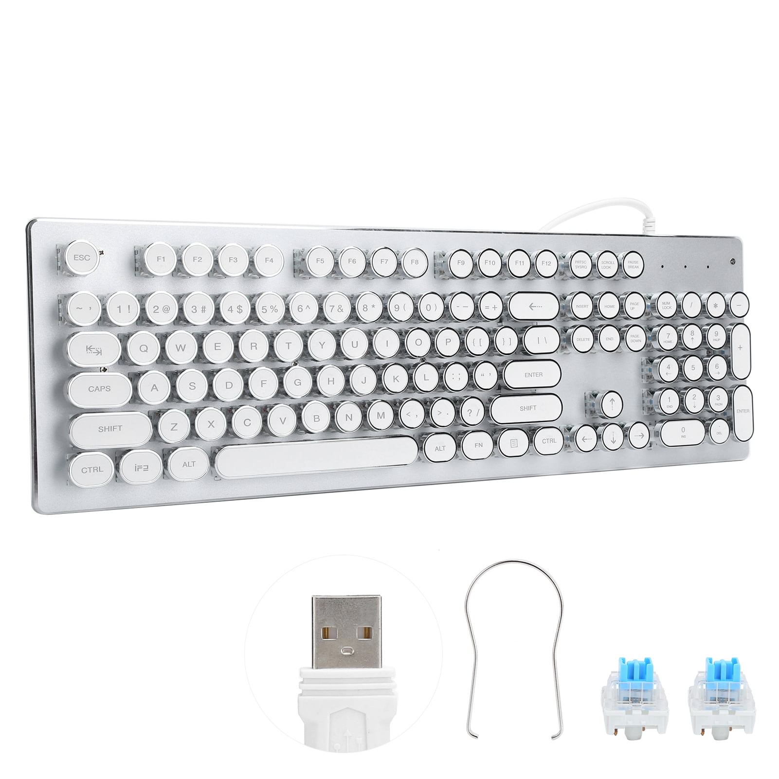 Keyboard, 104 Keys Mechanical Keyboard Illuminated Plug And Play  For Laptop White