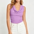 thumbnail image 2 of Crop Tank Tops for Women Linen Women’s Cowl Neck Tank Tops Sleeveless Ruched Pullover Tops Loose Casual Elegant Business Blouse Purples XL, 2 of 6