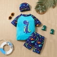 thumbnail image 2 of Icvfdpl Summer Toddler Boys Girls Short Sleeve Cartoon Dinosaur Prints Tops Shorts Hat Swimwear Beach Swimsuit Bikini Three Piece Outfits Cute Vacation Wear, 2 of 9