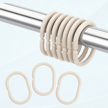 Beige Shower Curtain Rings, 24 Pcs Plastic Shower Hooks for Bathroom Shower Rod