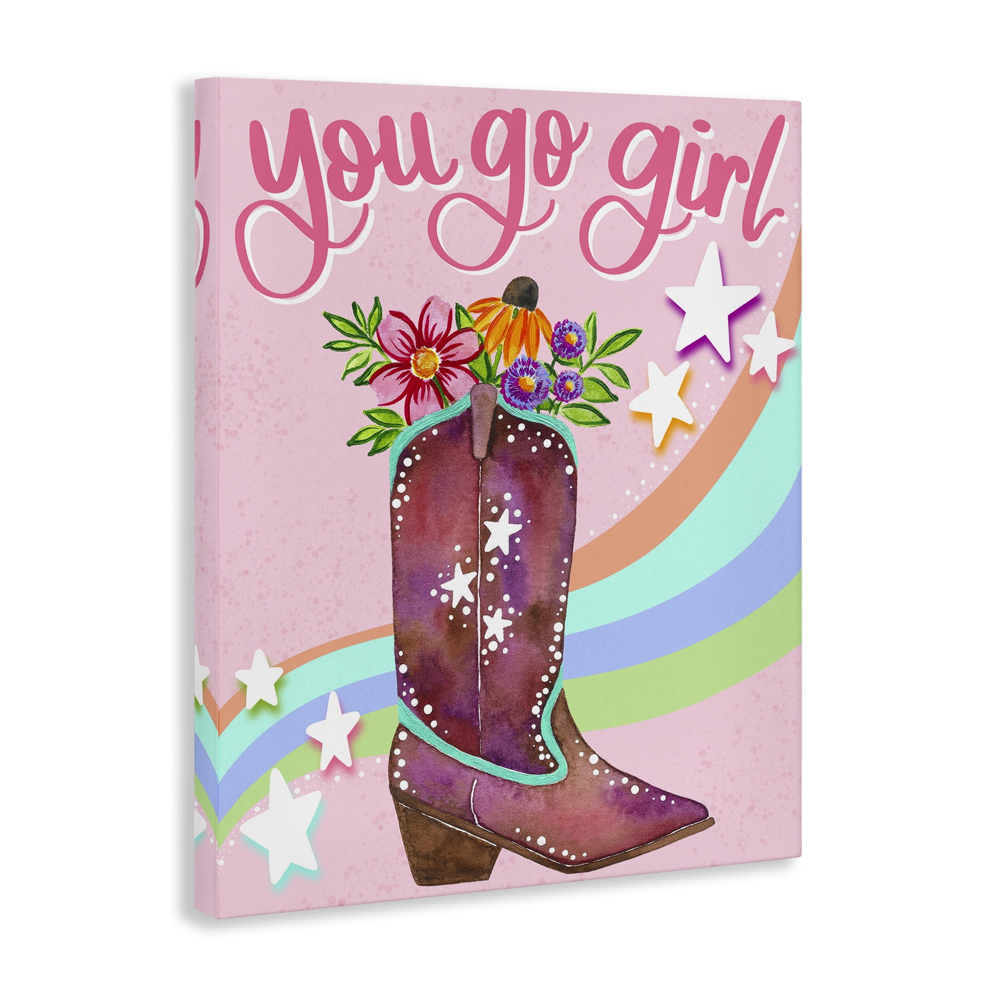 Stupell Industries You Go Girl Boot Botanical & Floral Painting Gallery Wrapped Canvas Art Print Wall Art, 36 x 48