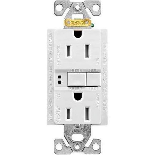 Cooper Wiring 4636114 125V 15A Réceptacle Duplex AF-GF Émetteur, Blanc