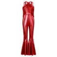 thumbnail image 3 of YiZYiF Kids Girls Sleeveless Metallic Jazz Disco Dance Jumpsuit Bell Bottom 70s Party Stage Performance Outfit Red 6, 3 of 7