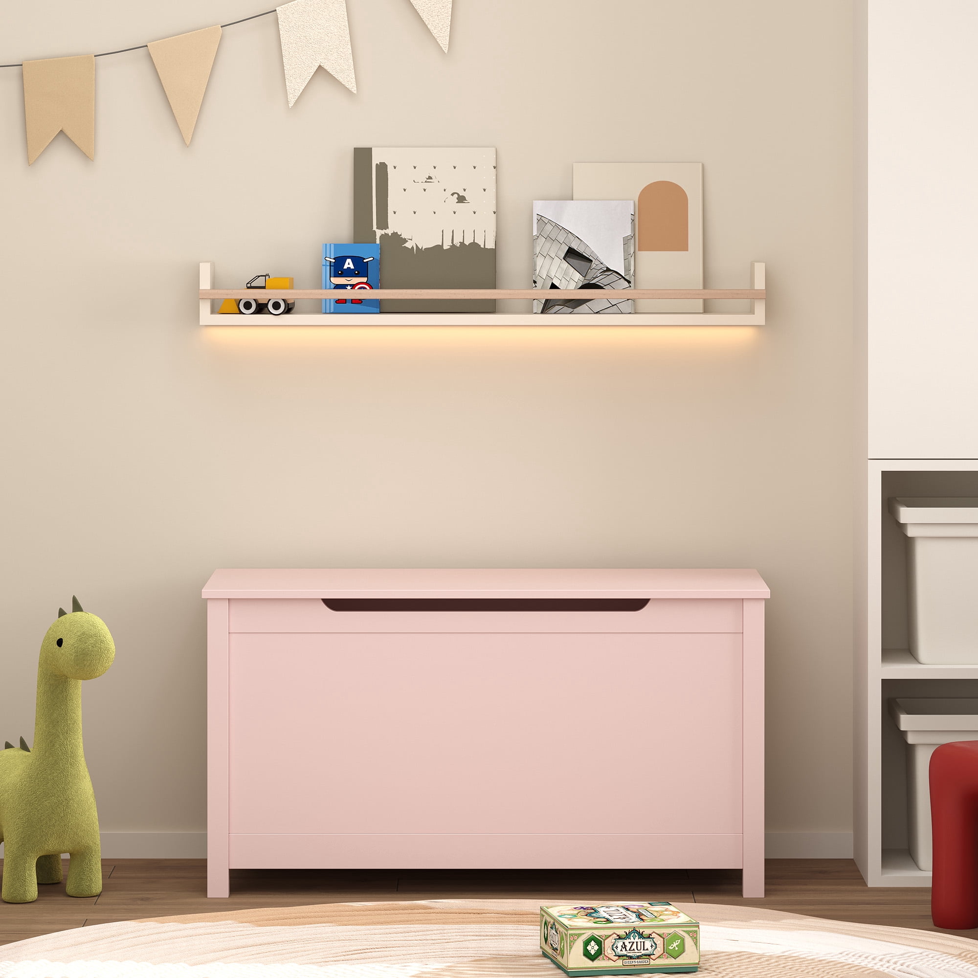 MDF Kids Wooden Toy Storage Box with Safety Hinged Lid for Ages 2+, 2.7 Cubic Feet Large Storage Chest, Easy 15-Min Assembly