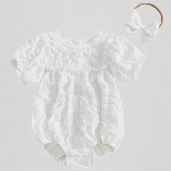 Krdevn Baby Girls Romper Jumpsuit Short Sleeve Smocked Casual Playsuit for Toddlers Soft Comfortable Everyday Outfit Spring Summer,3-6 Months