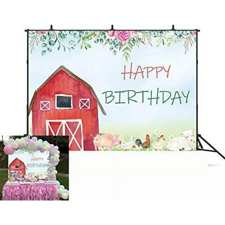 Image of 7x5ft Red Farm Animals Kids Backdrop Red Barn Windmill Animals Barnyard House Kids Birthday Photo Background Baby Farm Animals Birthday Party Banner Vinyl Decor