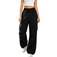 thumbnail image 2 of Hvogkswy Cargo Pants Women Drawstring Elastic Waist Jogger Cargo Pants Loose Straight Lightweight Comfy Hiking Pants with Multi Pockets, 2 of 7