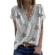 thumbnail image 1 of Camiseta de manga corta de verano para mujer con cuello en V y encaje con estampado de estrellas, 1 of 6
