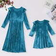 thumbnail image 3 of FYMNSI Mommy and Me Velvet Dresses Long Sleeve Fall Winter Ruffle Dress Vintage Family Matching Outfit Mom-XL Blue, 3 of 8