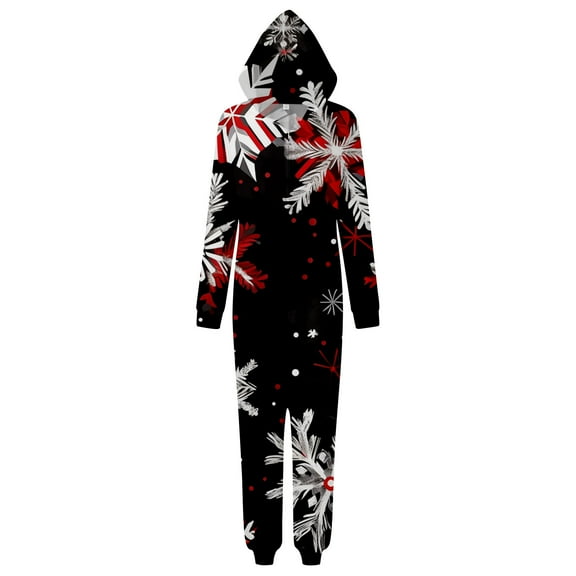 Fiaer Family Christmas Pajamas Matching Sets Onesie Long Sleeve Snowflake Print Hoodie Jumpsuit Soft Full Zip up Jumpsuit Sleepwear Loungewear Mom XL