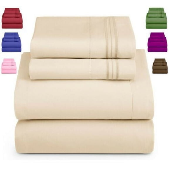Egyptian Comfort 4 Piece Fitted Flat Bed Sheet Set 1900 Count Deep Pocket Sheets