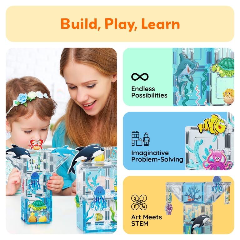 PICASSO TILES, Magnetic Tiles for Kids, 52PCS, Marine Animal Theme