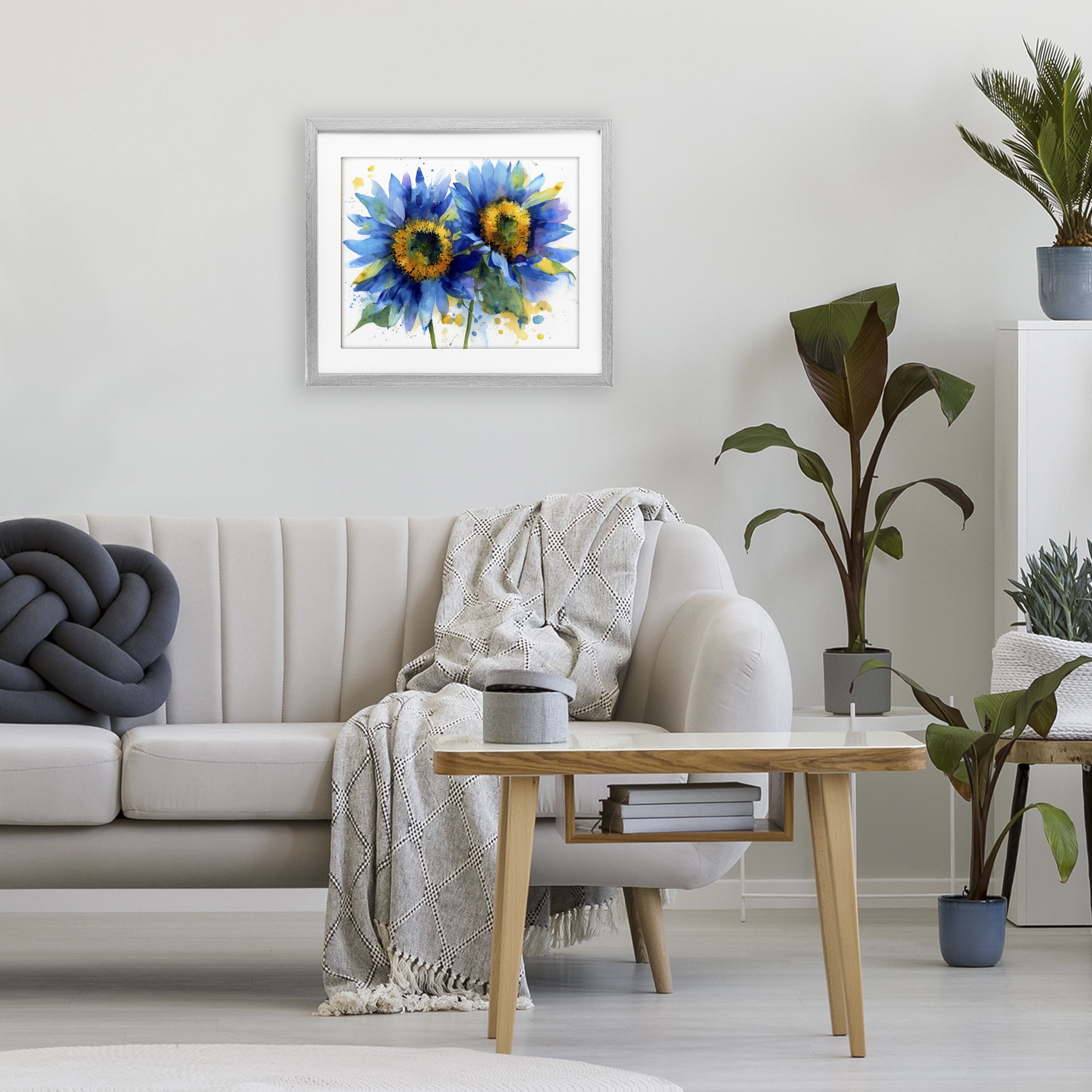 Stupell Industries Blue Sunflowers Bouquet Gray Framed Print Under Glass, design by Franklyn Gregory