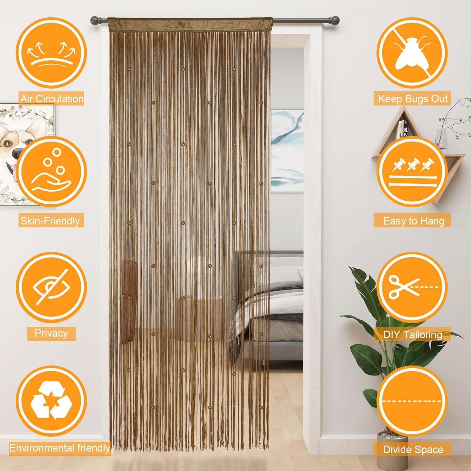UniVerse Beaded Curtain Beaded Curtains for Doorways Crystals Suitable for Interior Decoration and Partitions Hippy Closet Curtains (Brown, 39"x79")