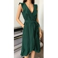 thumbnail image 6 of Womens Midi Dress V Neck Short Sleeve Ruffle Hem Tie Waist Dress for Beach Casual Boho Wedding Guest, 6 of 8