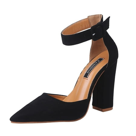 

nsendm Closed Toe Shoes for Women Buckle Color High Solid Block Sandals Toe Heel Pointed Fashion Heels Womens Shoes Shoes Black 8