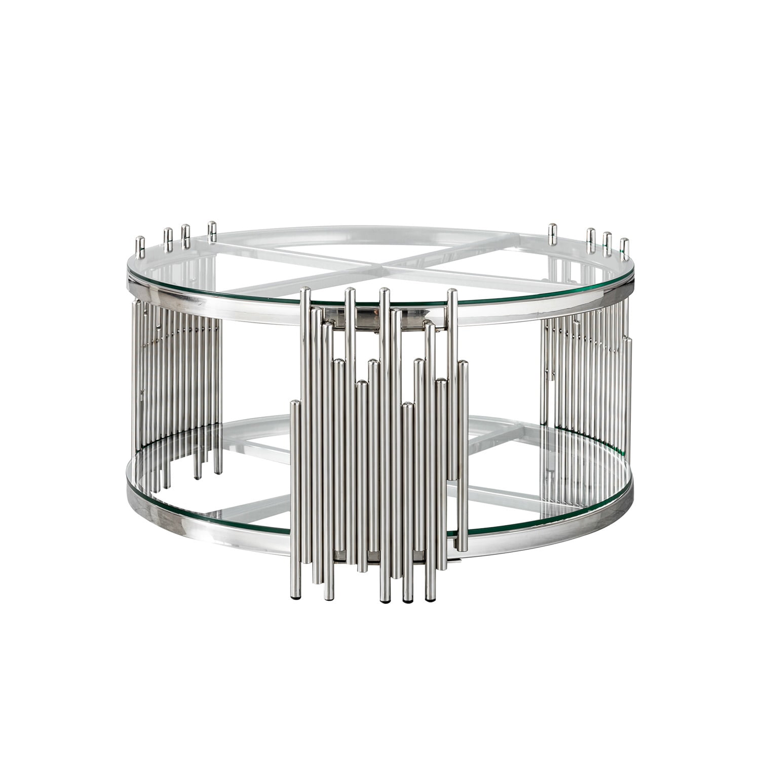 Hommoo Modern Round Coffee Table with Double-Tempered Glass & 201 Stainless Steel Frame, Living Room Table, Easy Assembly, Sliver