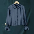 thumbnail image 6 of Breezora Womens Puff Sleeve Blouse Relaxed Fit Button Down Top Breathable Linen Blend Shirt with Elegant Lapel Collar Design XXL Size Navy, 6 of 7