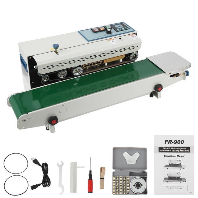AKDSteel Continuous Band Sealer FR900K, Automatic Horizontal Sealing Machine, Digital Temperature Control, 110V, for PP, Aluminum Foil, PVC