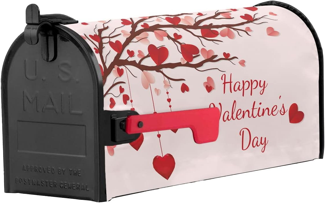 Valentine''s Day Love Heart Tree Mailbox Cover Magnetic Mailbox Wraps, Pink Mailbox Covers Standard Size 18x21 Inch Mail Wrap Post Letter Box Valentines Decoration for Outdoor Gardern Yard